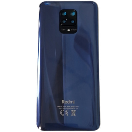 Задняя панель корпуса для Xiaomi Redmi Note 9 Pro, 64MP синяя со стеклом камеры (Класс А)