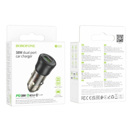 Автомобильное зарядное устройство Borofone (BZ25) Journey (PD38W / 1C1A) car charger transparent black (Класс А)