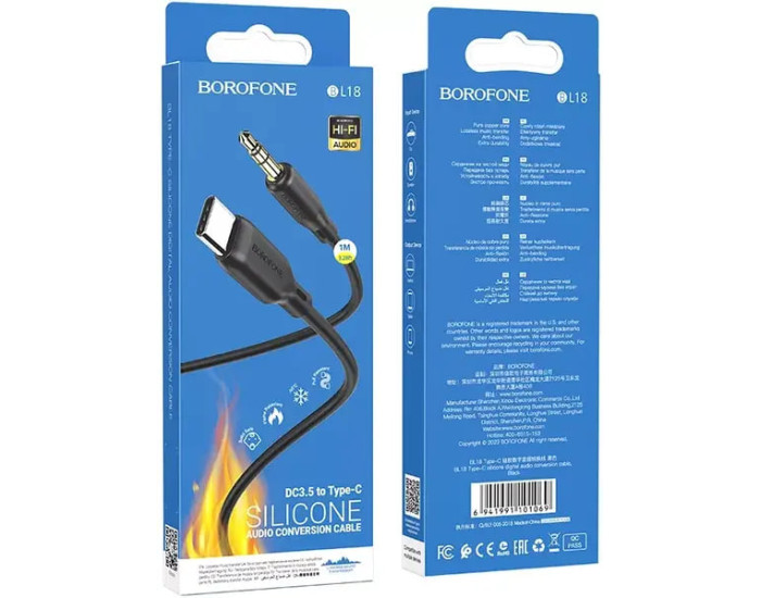 Кабель AUX Borofone BL18 3.5мм to Type-C чорний