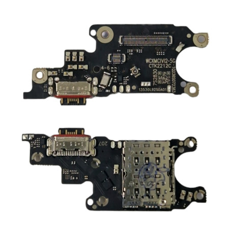 Шлейф для Xiaomi 13 Lite, коннектора зарядки, микрофона, с компонентами, High Copy