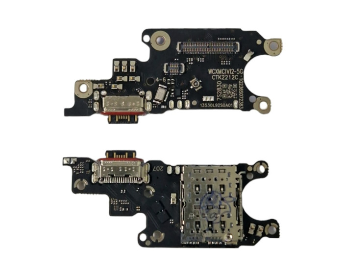 Шлейф для Xiaomi 13 Lite, коннектора зарядки, микрофона с компонентами, High Copy