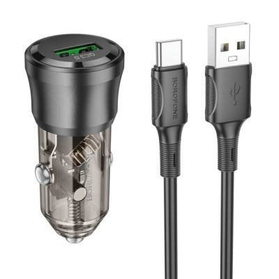 Автомобильное зарядное устройство Borofone (BZ23) 18W QC3.0 (1USB) transparent с кабелем Type C черный