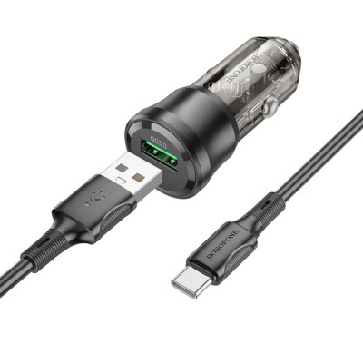 Автомобильное зарядное устройство Borofone (BZ23) 18W QC3.0 (1USB) transparent с кабелем Type C черный