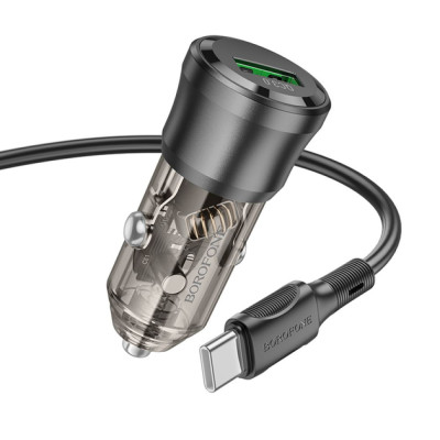 Автомобильное зарядное устройство Borofone (BZ23) 18W QC3.0 (1USB) transparent с кабелем Type C черный