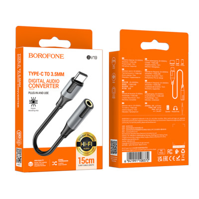 Перехідник Borofon BV19 Type-c to 3.5mm 15см чорний