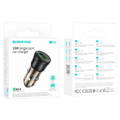Автомобильное зарядное устройство Borofone (BZ23) QC3.0 (1USB) 18W transparent black