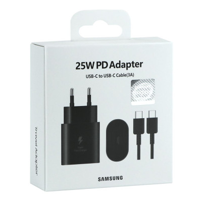 Мережеве зарядний пристрій Samsung 25W з кабелем Type-C to Type-C, (EP-TA800XBEGCN) чорний, оригінал