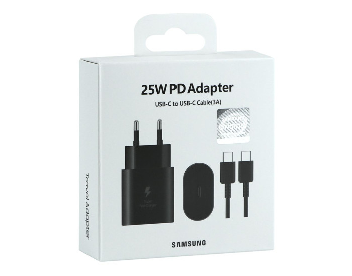 Мережеве зарядний пристрій Samsung 25W з кабелем Type-C to Type-C (EP-TA800XBEGCN) чорний, (100% оригінал)