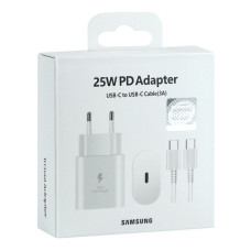 Сетевое зарядное устройство Samsung 25W с кабелем Type-C to Type-C, (EP-TA800XBEGCN) Белый, оригинал (Класс А)