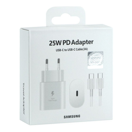 Сетевое зарядное устройство Samsung 25W с кабелем Type-C to Type-C, (EP-TA800XBEGCN) Белый, оригинал (Класс А)