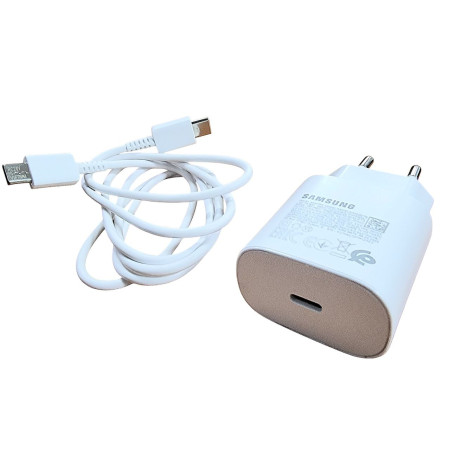 Сетевое зарядное устройство Samsung 25W с кабелем Type-C to Type-C, (EP-TA800XBEGCN) Белый, оригинал (Класс А)