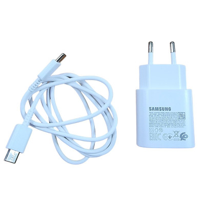 Мережеве зарядний пристрій Samsung 25W з кабелем Type-C to Type-C, (EP-TA800XBEGCN) білий, оригінал