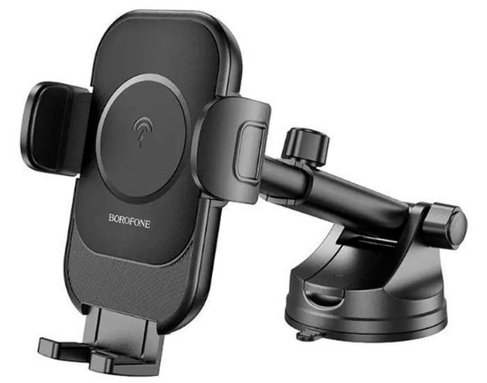 Автотримач з безпровідний зарядкою Borofone BH203 Blue wireless (center console) 5W/7.5W/10W/15W (Чорний / Black)