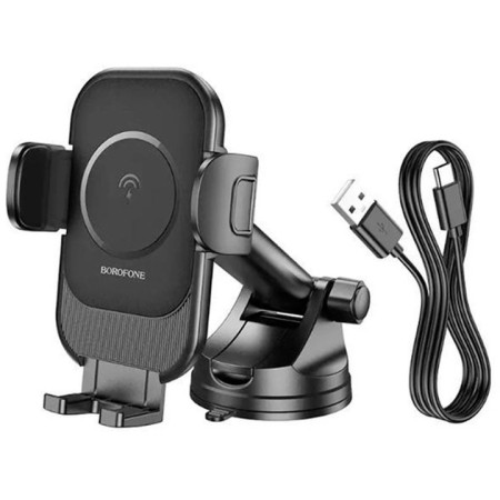 Автодержатель с безпроводной зарядкой Borofone BH203 Blue wireless (center console) 5W/7.5W/10W/15W (Черный / Black) (Класс А)