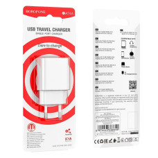 Мережеве зарядний пристрій Borofone BA74A (1USB / 2.1A) White