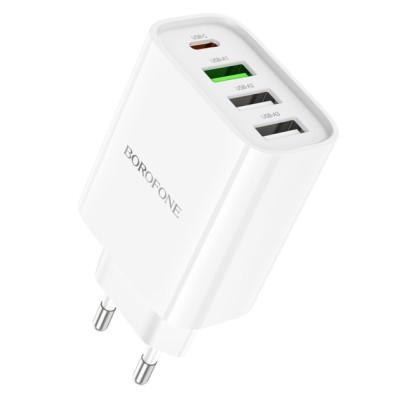 Мережеве зарядний пристрій Borofone BA79A Clever (PD20W+QC3.0) (3 USB-A+ 1 USB-C) Білий