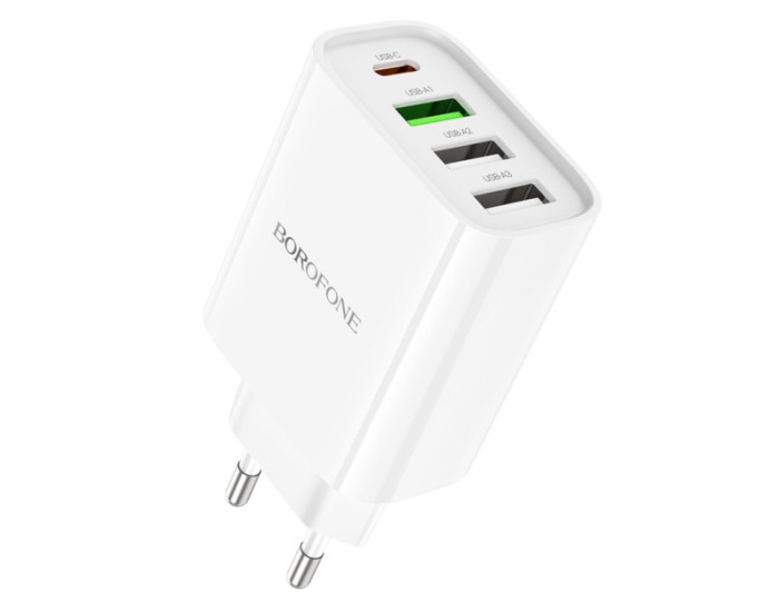 Мережеве зарядний пристрій Borofone BA79A Clever (PD20W+QC3.0) (3 USB-A+ 1 USB-C) Білий