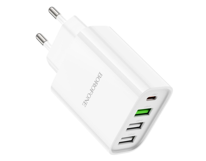 Мережеве зарядний пристрій Borofone BA79A Clever (PD20W+QC3.0) (3 USB-A+ 1 USB-C) Білий