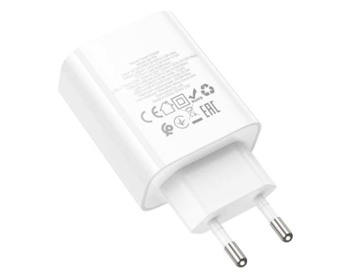 Мережеве зарядний пристрій Borofone BA79A Clever (PD20W+QC3.0) (3 USB-A+ 1 USB-C) Білий