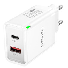 Мережеве зарядний пристрій Borofone BN16 (PD45W/QC3.0) (USB-A+USB-C) White