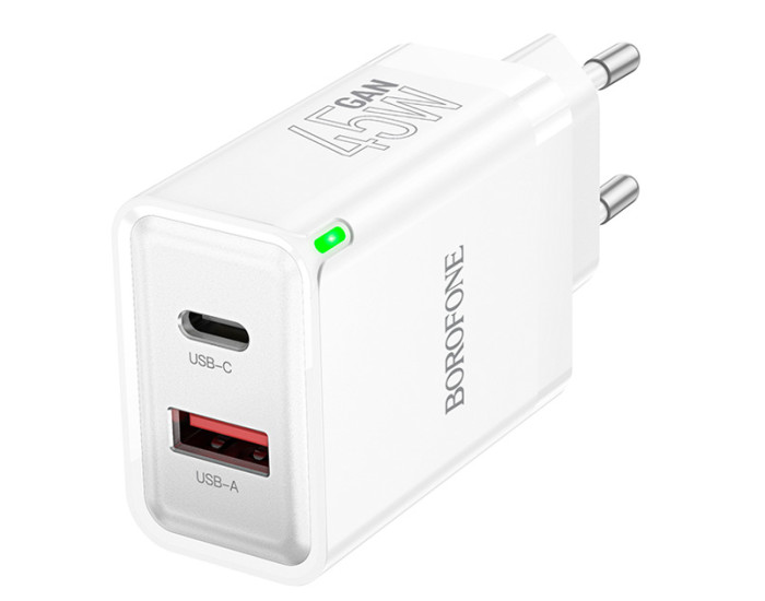 Мережеве зарядний пристрій Borofone BN16 (PD45W/QC3.0) (USB-A+USB-C) White