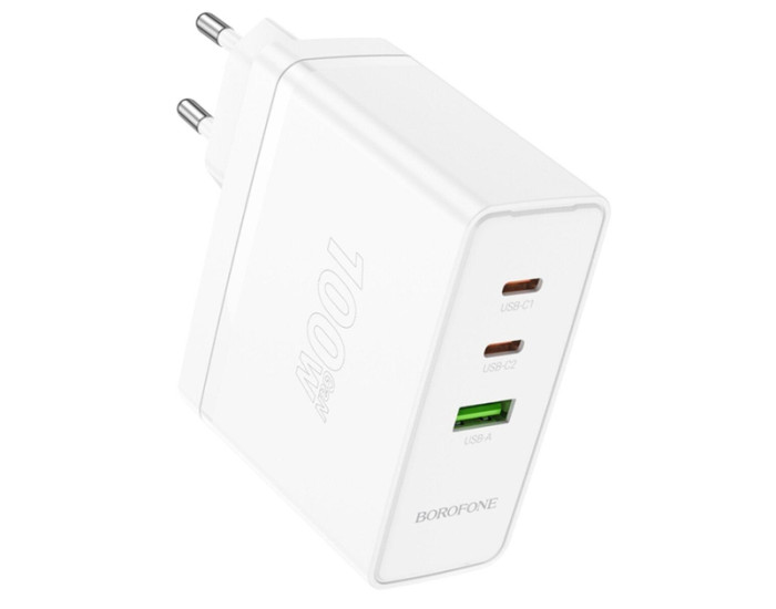 Мережеве зарядний пристрій Borofone BN11 Imperial PD100W GaN (2USB-C+USB-A) Білий