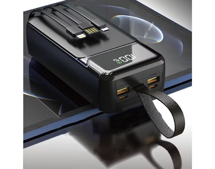 Портативна батарея (Power Bank) Aspor A318 40000mAh (22.5W/QC 4.0/PD) + cable USB/ Lightning/ Type-C, чорний