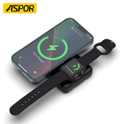 Портативная батарея (Power Bank) Aspor A328 с MagSafe + Charging Smart watch с кабелем (Lightning/Type-C) 10000mAh черный