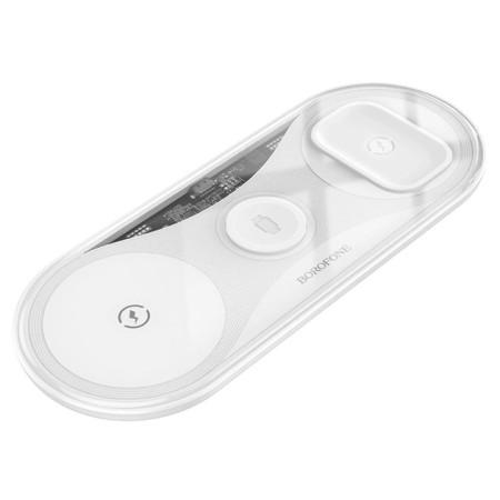 Беспроводная зарядка Borofone BQ19 Powerful 15W 3в1 быстрая зарядка PD/ QC белый
