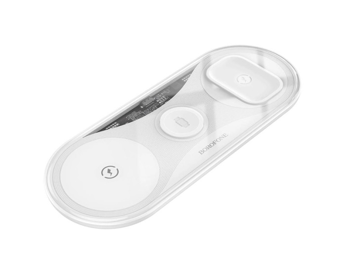 Беспроводная зарядка Borofone BQ19 Powerful 15W 3в1 быстрая зарядка PD/ QC белый