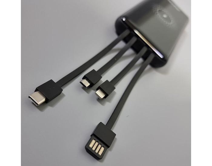 Портативная батарея (Power Bank) Aspor A305 Wireless Charger 10000mAh (QC4.0+PD) 22.5W+ cable USB/Micro/Lightning/Type-C, черный