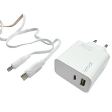 Сетевое зарядное устройство Jokade JB046 LISI PD65W (USB-A+USB-C) с кабелом (Type-C-Type-C) белый