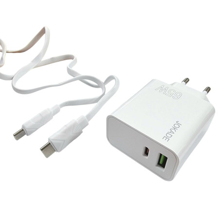 Сетевое зарядное устройство Jokade JB046 LISI PD65W (USB-A+USB-C) с кабелом (Type-C-Type-C) белый