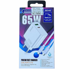 Мережеве зарядний пристрій Jokade JB046 LISI PD65W (USB-A+USB-C) з кабелем (Type-C-Type-C) Білий