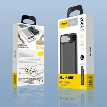 Портативная батарея (Power Bank) Aspor A396 Fast Charge (22.5W/PD)(USB-C) 20000mAh черный