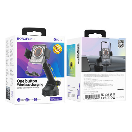 Автодержатель с беспроводной зарядкой Borofone BH210 15W крепеж на стекло или панель transparent
