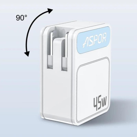 Сетевое зарядное устройство Aspor A839 45W PD QC (UCB C+A) Белый