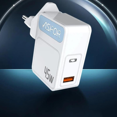 Сетевое зарядное устройство Aspor A839 45W PD QC (UCB C+A) Белый