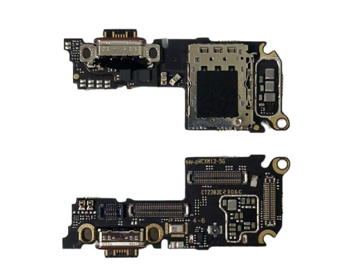Шлейф для Xiaomi 13, коннектора зарядки, микрофона с компонентами, High Copy