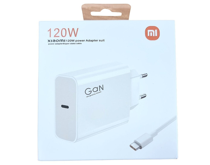 Мережеве зарядний пристрій Xiaomi (MDY-12-ES) 120W USB-C + Кабель Type-C to Type-C Білий