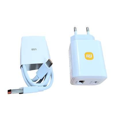 Мережеве зарядний пристрій Xiaomi (MDY-EP-1406) GaN 67W PD (USB-A+USB-C) + USB Кабель Type-C Білий