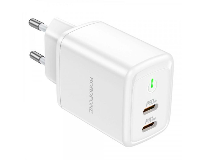 Мережеве зарядний пристрій Borofone BN9 Reacher PD35W (2 USB-C) Білий