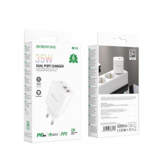 Мережеве зарядний пристрій Borofone BN9 Reacher PD35W (2 USB-C) Білий