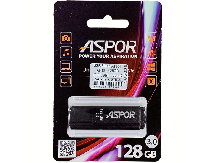 Флешка USB 3,0 Aspor 128GB, чорна
