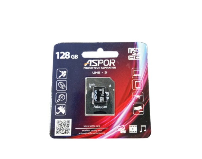 Карта пам'яті Aspor MicroSDHC 128GB UHS-III (Class 10) + SD adapter