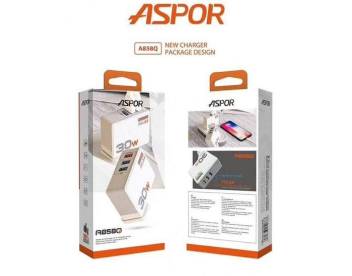 Сетевое зарядное устройство Aspor A858Q (3USB/30W) Белый