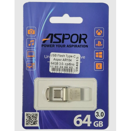 Флешка USB 3,0 Aspor Type-C 64GB AR104 Silver