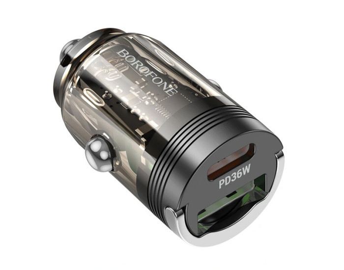 Автомобільне зарядний пристрій Borofone (BZ29A) Talented (PD36W+QC3.0)(USB-A / UCB-C) transparent чорний
