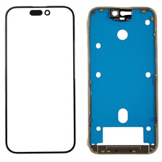 Стекло фронтальное c OCA-пленкой iPhone 15 Pro, черное + рамка, оригинал, Mitsubishi