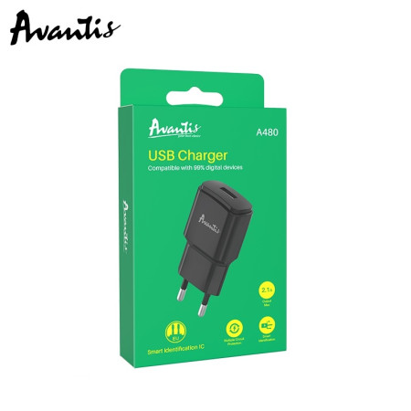 Сетевое зарядное устройство Avantis A480 Orion (1USB/2.1A) черный
